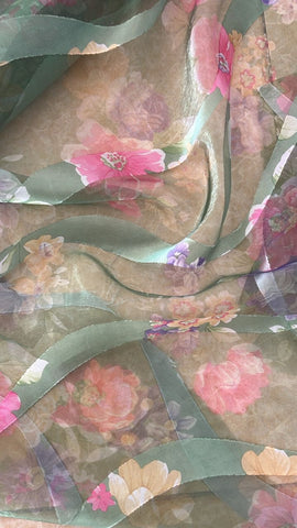 Green swirly  chiffon organza