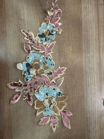 Multicoloured sequin beaded floral applique