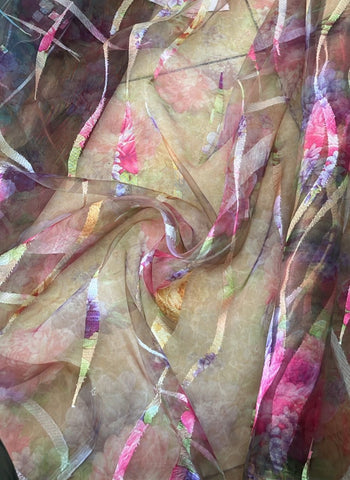 Brown and pink  chiffon organza