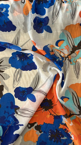Blue and orange floral cotton chiffon
