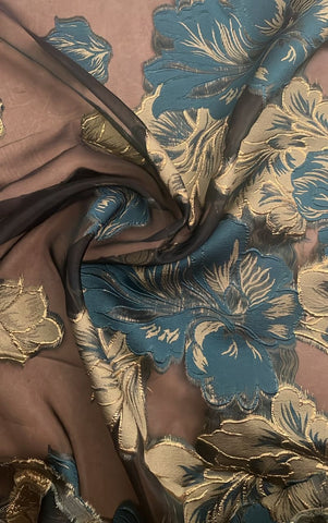 Bronze and green floral organza brocade