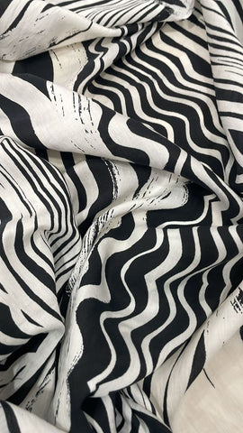 Black and white swirly cotton chiffon