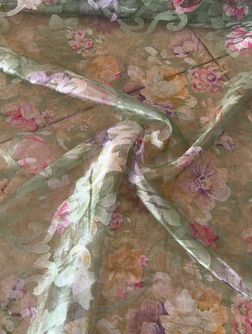 Mint swirls floral burnout chiffon organza