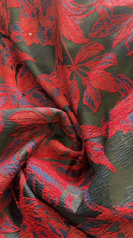 Red and black hibiscus brocade