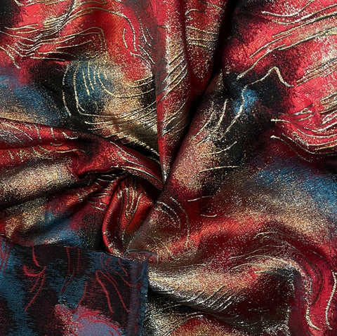 Abstract red and gold metallic brocade