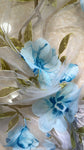 Blue metallic floral organza