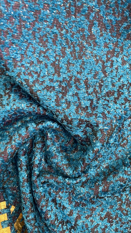 Blue metallic dotted wool brocade