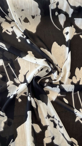 Black and white big floral chiffon