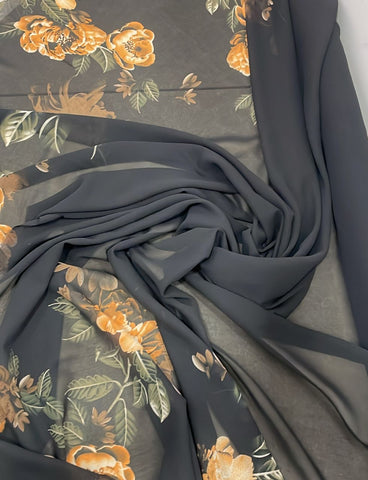 Black border floral chiffon