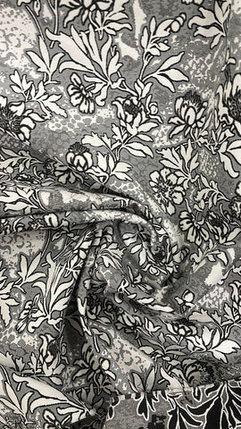 Grey and white floral brocade