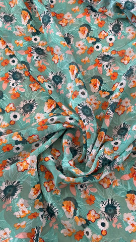 Mint and orange burnout chiffon