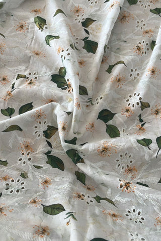 Green leaf floral cotton lace