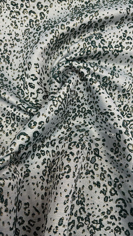 Green leopard print metallic brocade