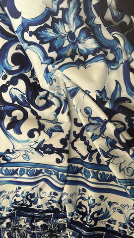 Blue abstract border silk