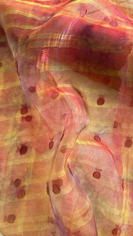 Mustard striped Dobby burnout organza