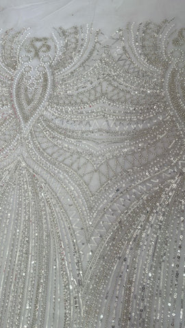 Off white pearl beaded sequin lace