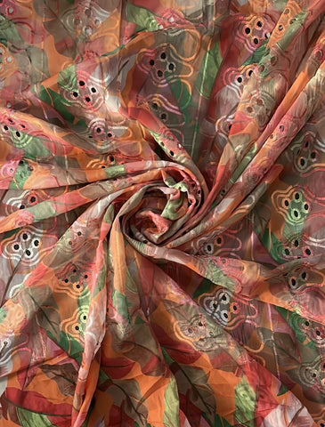 Abstract orange Embroidered cotton lace