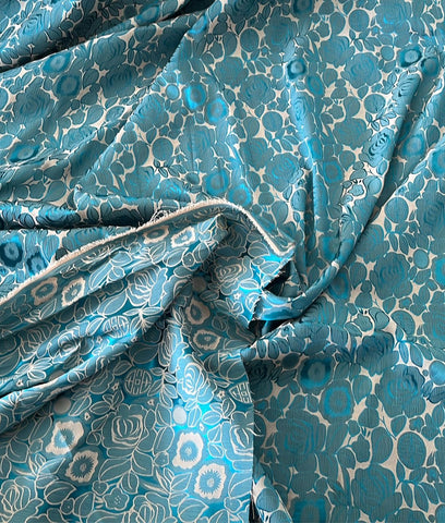 Turquoise floral silk jacquard