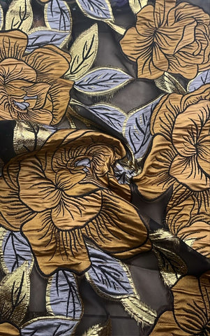 Brown floral organza brocade