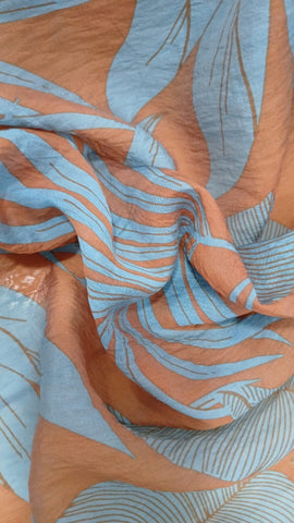 Brown and blue leafy cotton chiffon