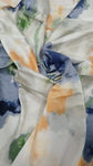 Blue orange and green watercolour crinkle silk