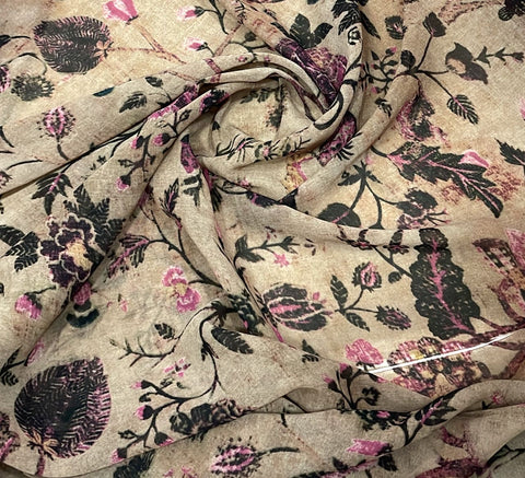 Brown and pink floral chiffon