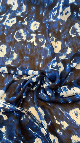 Blue and black floral crinkle chiffon