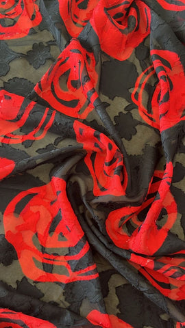 Black and red floral burnout chiffon
