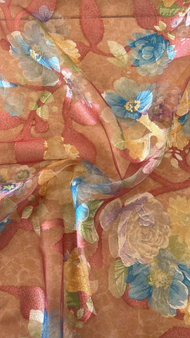 Red creeping  floral burnout chiffon organza