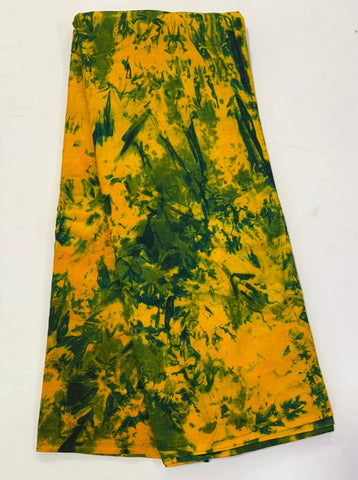 Mustard and green tie and dye African print cotton