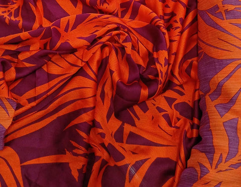 Brown and orange leafy crinkle silk