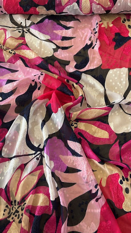 Pink floral burnout dobby chiffon