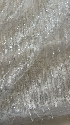 White beaded sequin tassel lace
