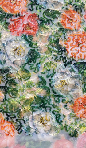 Orange floral sequin embroidered tulle lace