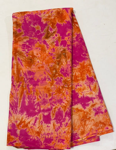 Pink and orange tie and dye African print cotton