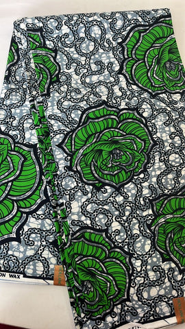 Green floral plant African wax print