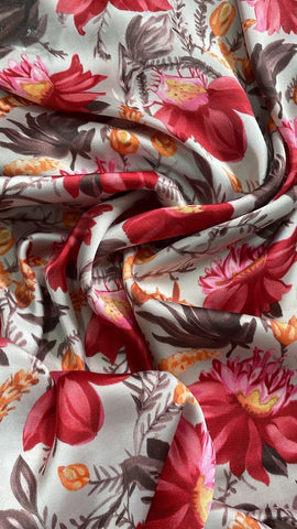 Red and brown floral Italian silk