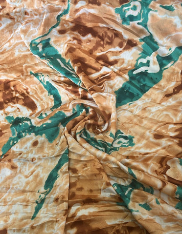 Brown and turquoise crinkle silk