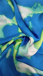 Blue and green watercolor crinkle silk