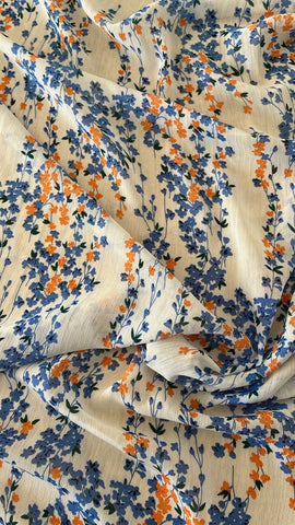 Blue and orange little floral crinkle chiffon