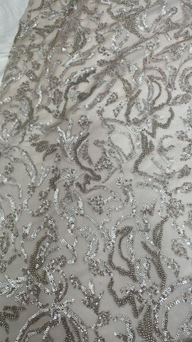 Grey floral sequined embroidered lace