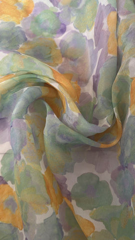 Lilac and yellow floral cotton organza