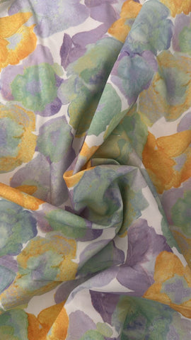 Lilac and yellow floral cotton satin