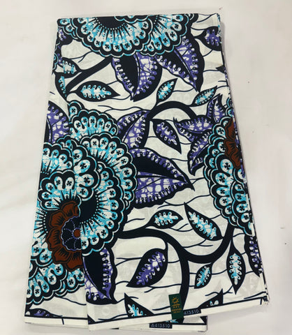 Sea blue and purple plant African wax print