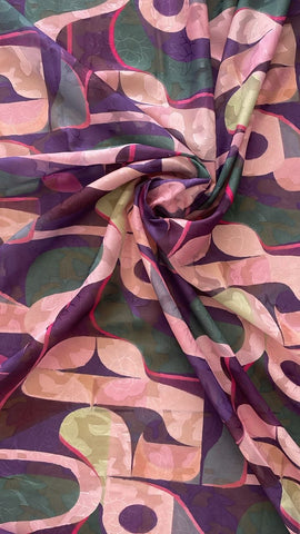 Purple emerald abstract shape floral burnout organza chiffon