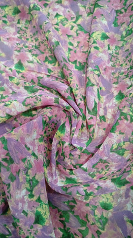 Purple and green floral chiffon