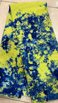 Lemon green and blue  splash tie and dye African print cotton