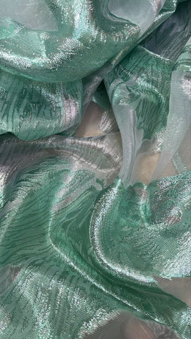 Mint and silver organza brocade