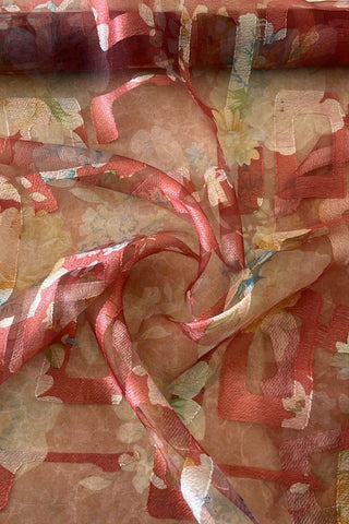 Red box floral burnout chiffon organza