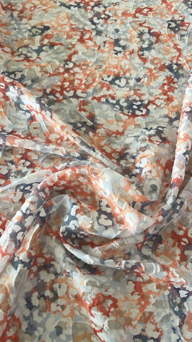 Orange multicolored burnout crepe chiffon